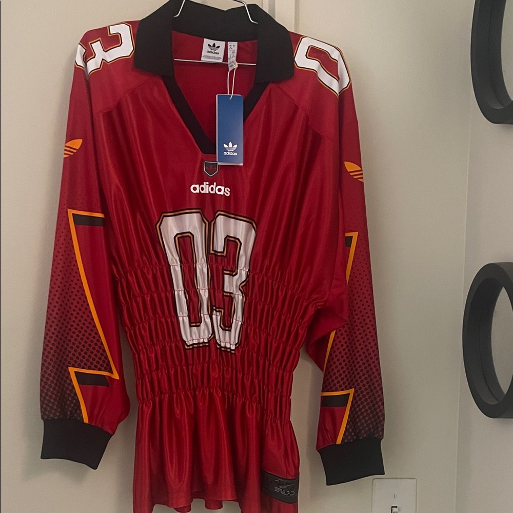 Let’s go Football Girlies… Adidas Red and Black Long Sleeve Jersey/ Dress/ Top